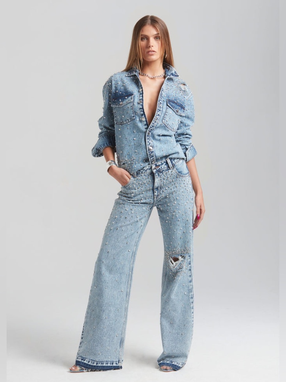 RETROFETE Bronte Wide Leg Crystal Details Size 26 Pre-Owned